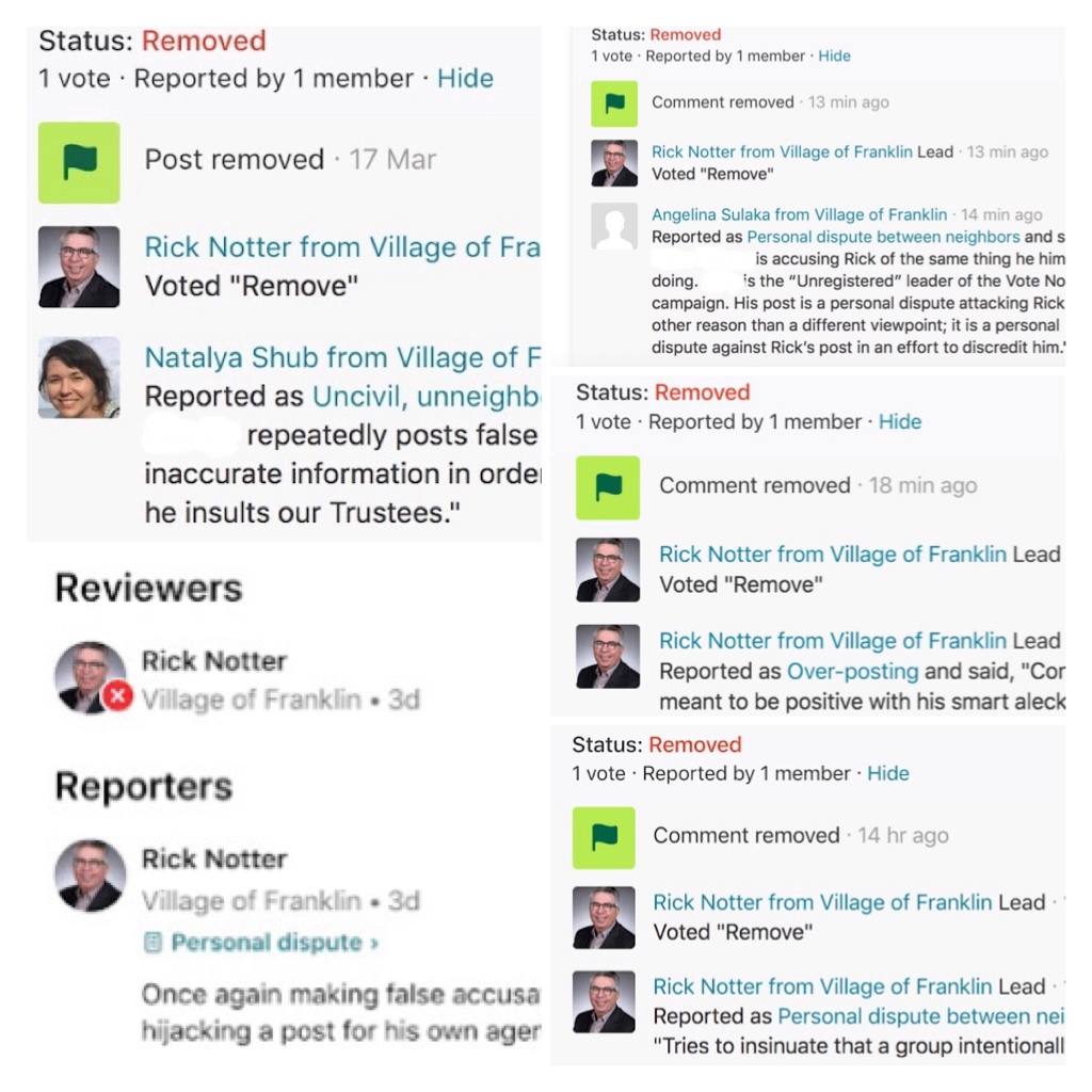 Rick Notter VP at Blue Cross Blue Shield, Village of Franklin Nextdoor lead, censoring content for his divisive connect franklin group