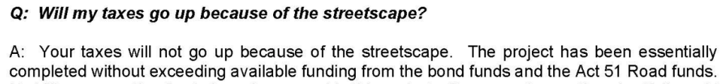 misinformation from franklin village Michigan documentation of general fund increases due to streetscape.  Headlee tax rollback vote November 8 election