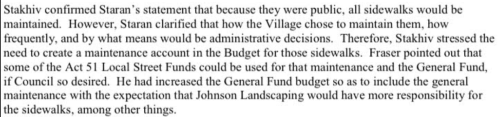 franklin village Michigan documentation of general fund increases due to streetscape.  Headlee tax rollback vote November 8 election